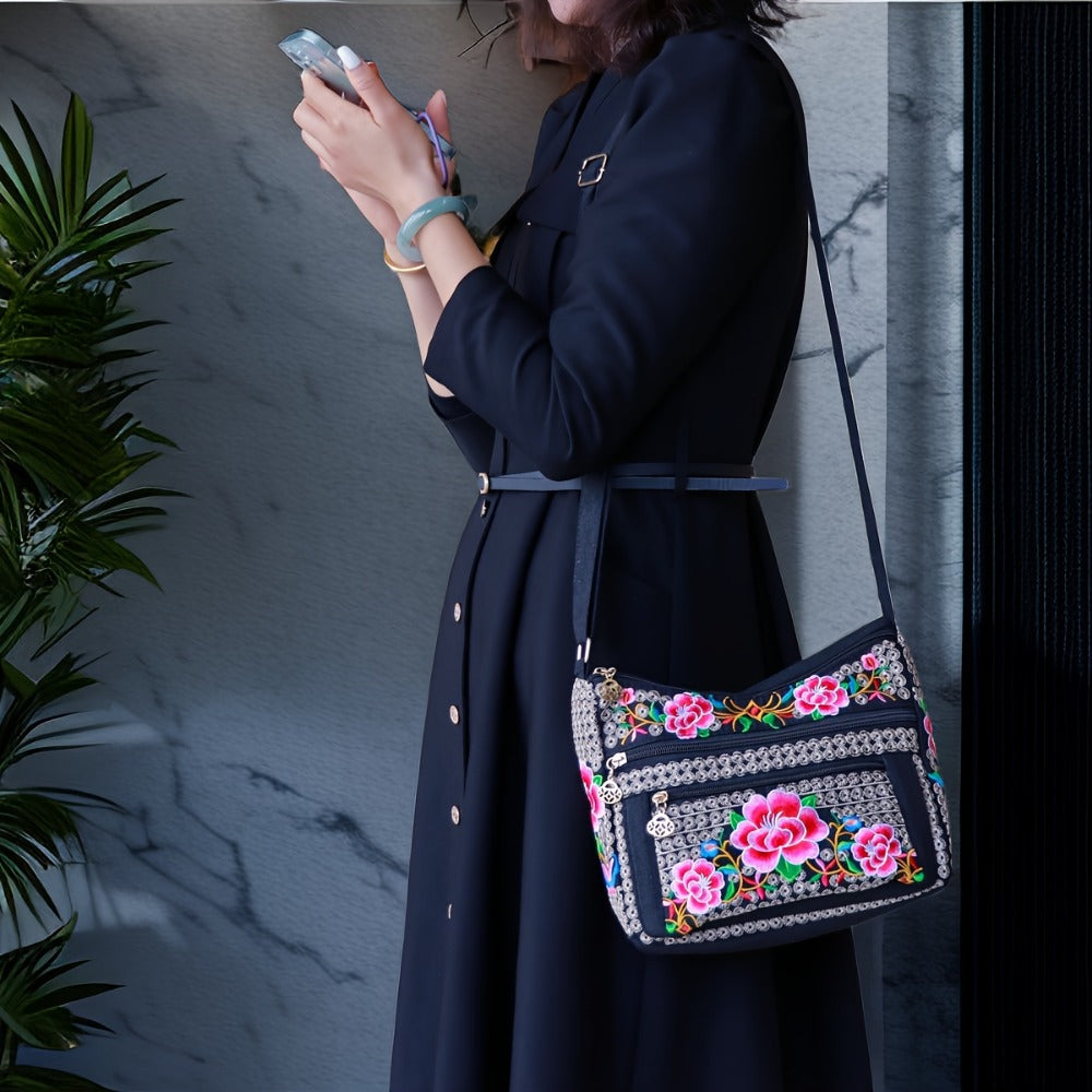 Laptop Bag – Adjustable Strap, Embroidered Floral Retro Bohemian Adjustable | Bag Vero – front view
