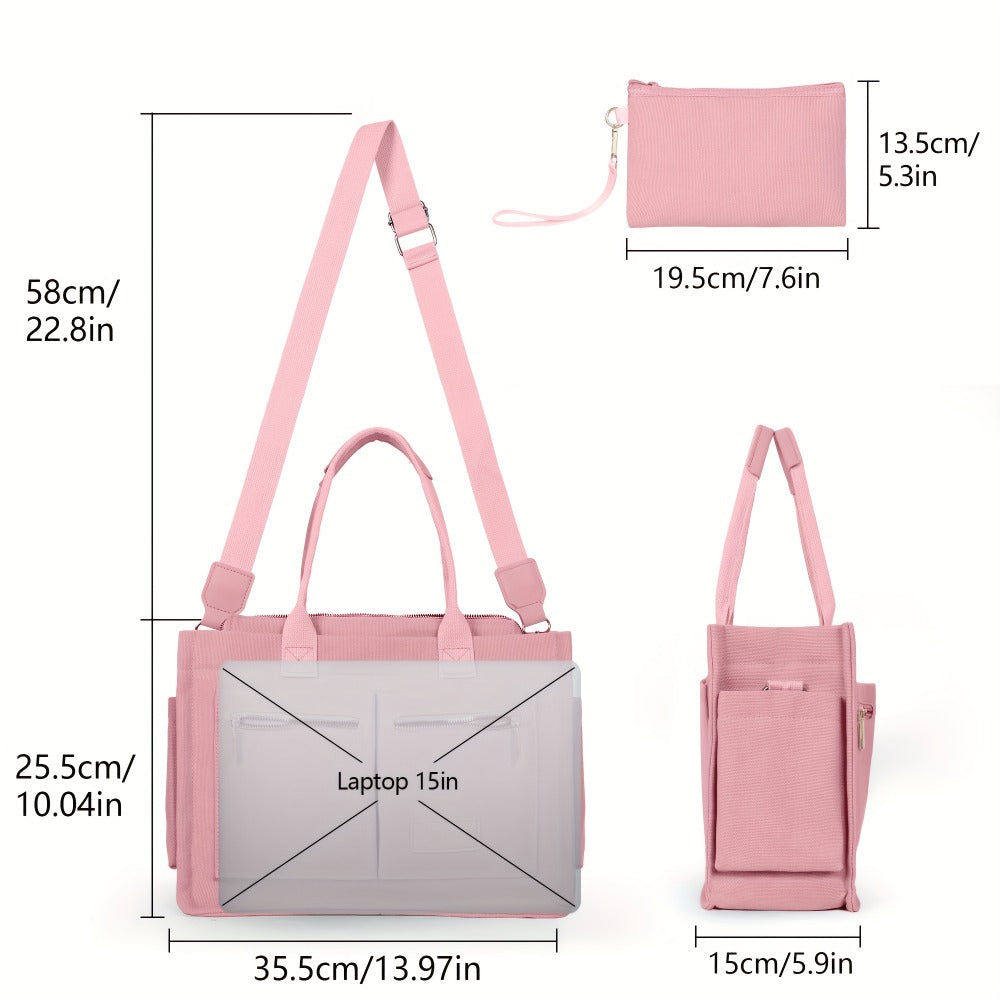 Laptop Bag – 2-Piece, Canvas, Multi-Pocket, for Travel & Work – alternate view