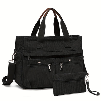 Laptop Bag – 2-Piece, Corduroy, Large Capacity, Adjustable Strap – detail view 2
