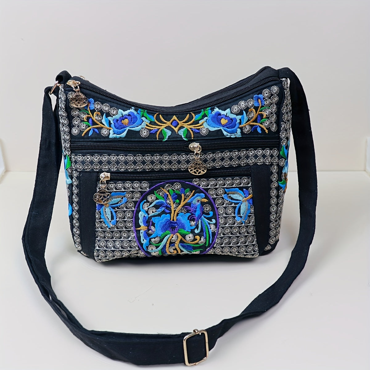 Laptop Bag – Adjustable Strap, Embroidered Floral Retro Bohemian Adjustable – detail view 25