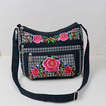 Laptop Bag – Adjustable Strap, Embroidered Floral Retro Bohemian Adjustable – detail view 21