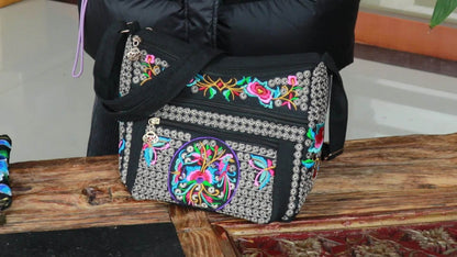 Laptop Bag – Adjustable Strap, Embroidered Floral Retro Bohemian Adjustable – detail view 23