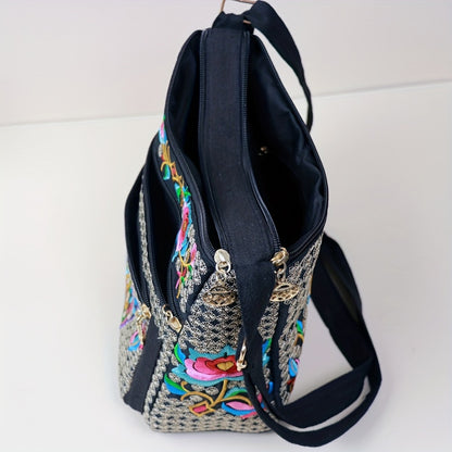 Laptop Bag – Adjustable Strap, Embroidered Floral Retro Bohemian Adjustable – detail view 10