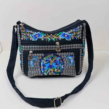 Laptop Bag – Adjustable Strap, Embroidered Floral Retro Bohemian Adjustable – detail view 13
