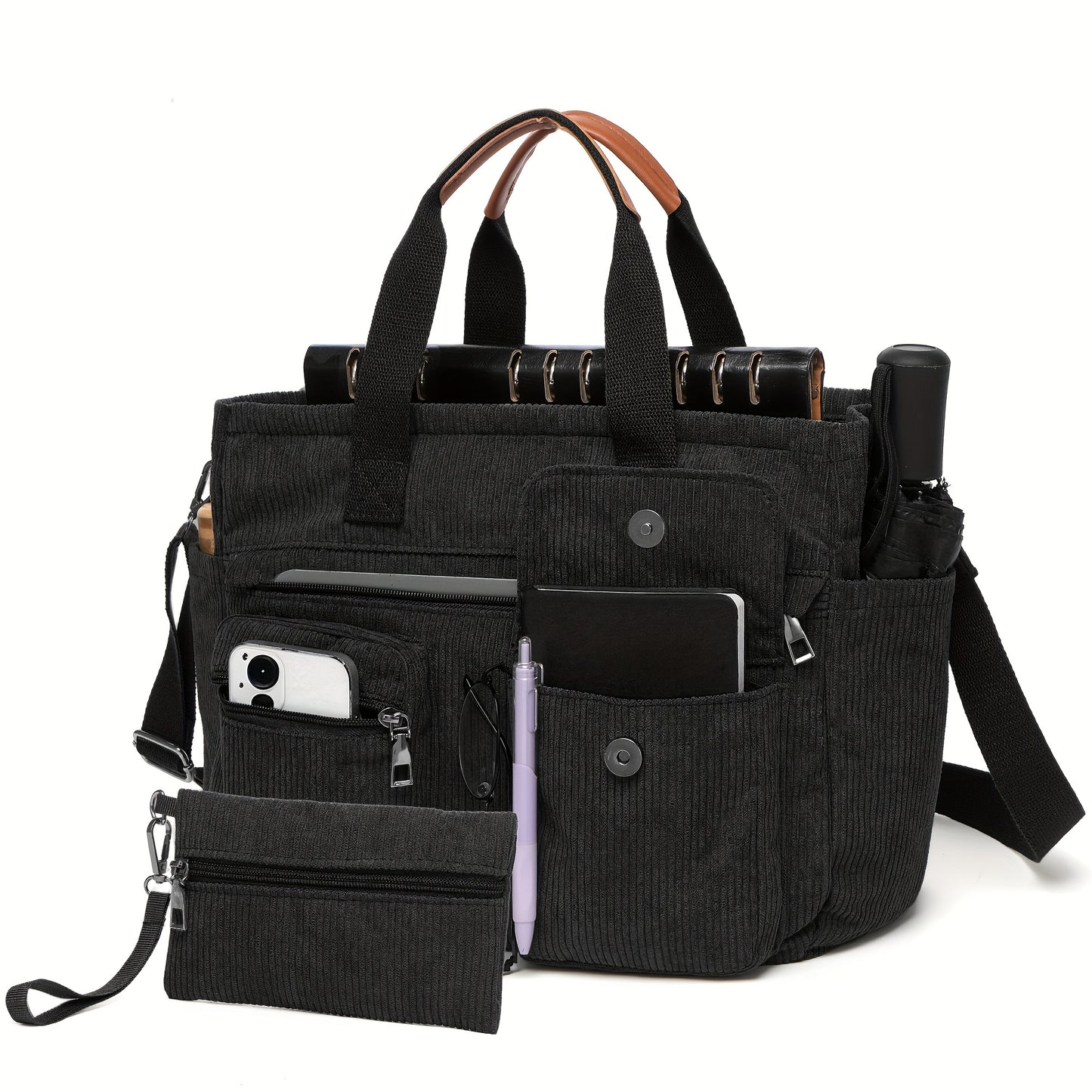 Laptop Bag – Corduroy, Polyester, Adjustable Strap, for Travel & Work – alternate view