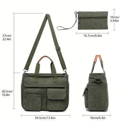 Laptop Bag – Corduroy, Polyester, Adjustable Strap, for Travel & Work – detail view 8