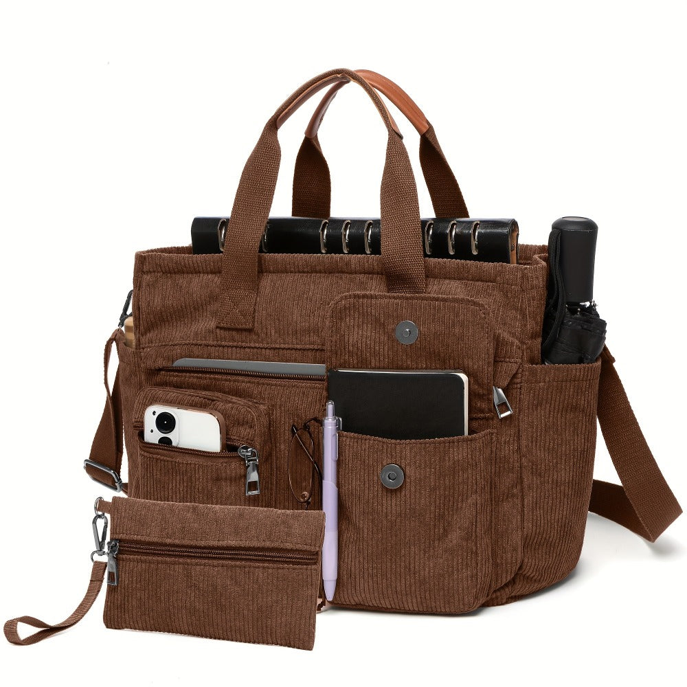 Laptop Bag – Corduroy, Polyester, Adjustable Strap, for Travel & Work – detail view 12