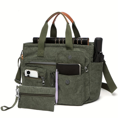 Laptop Bag – Corduroy, Polyester, Adjustable Strap, for Travel & Work – detail view 2