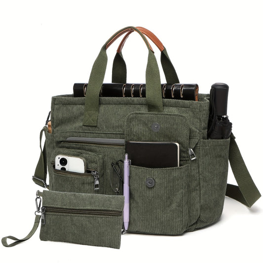 Laptop Bag – Corduroy, Polyester, Adjustable Strap, for Travel & Work – front view