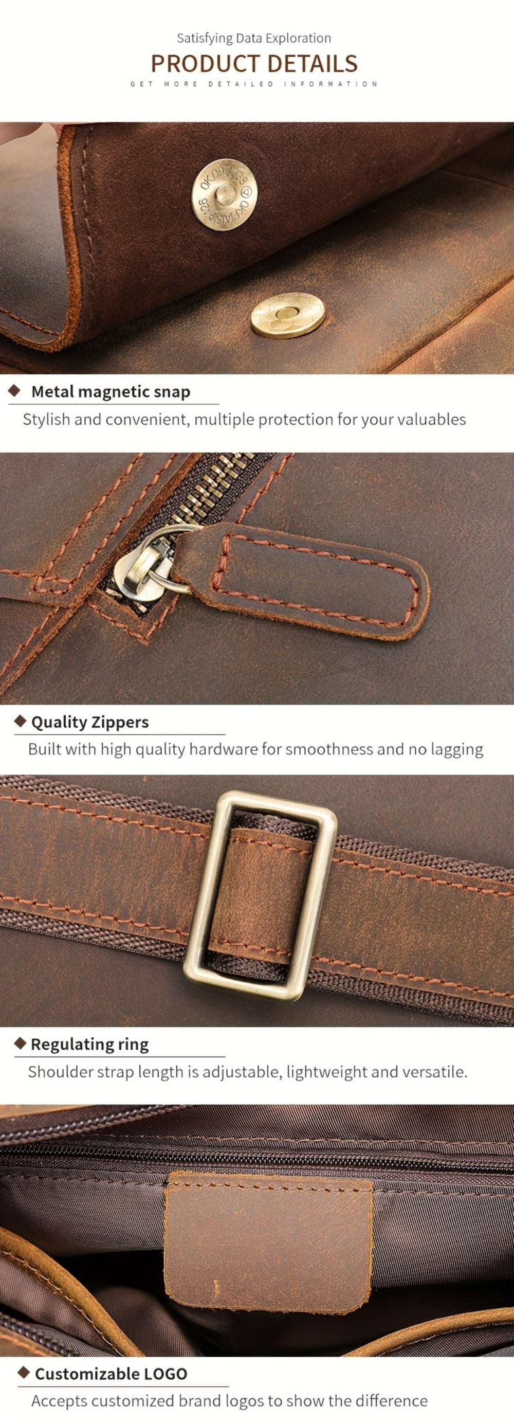 Laptop Bag – Genuine Leather, for Travel & Work – detail view 16
