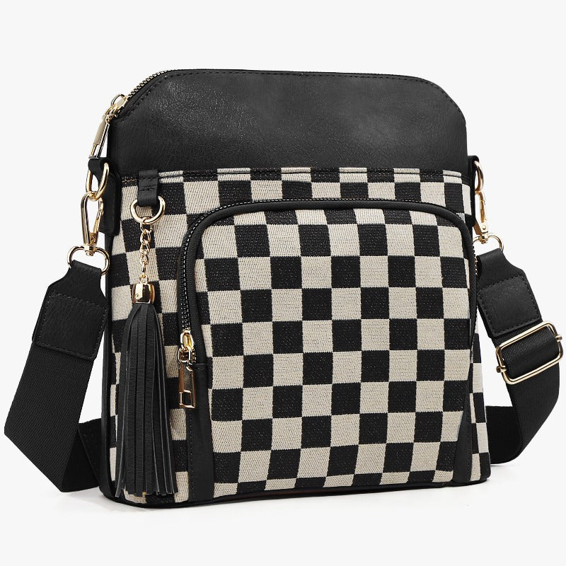 Laptop Bag – for Travel & Everyday Use, Checkerboard Zipper Messenger Color Block – front view - product view 13