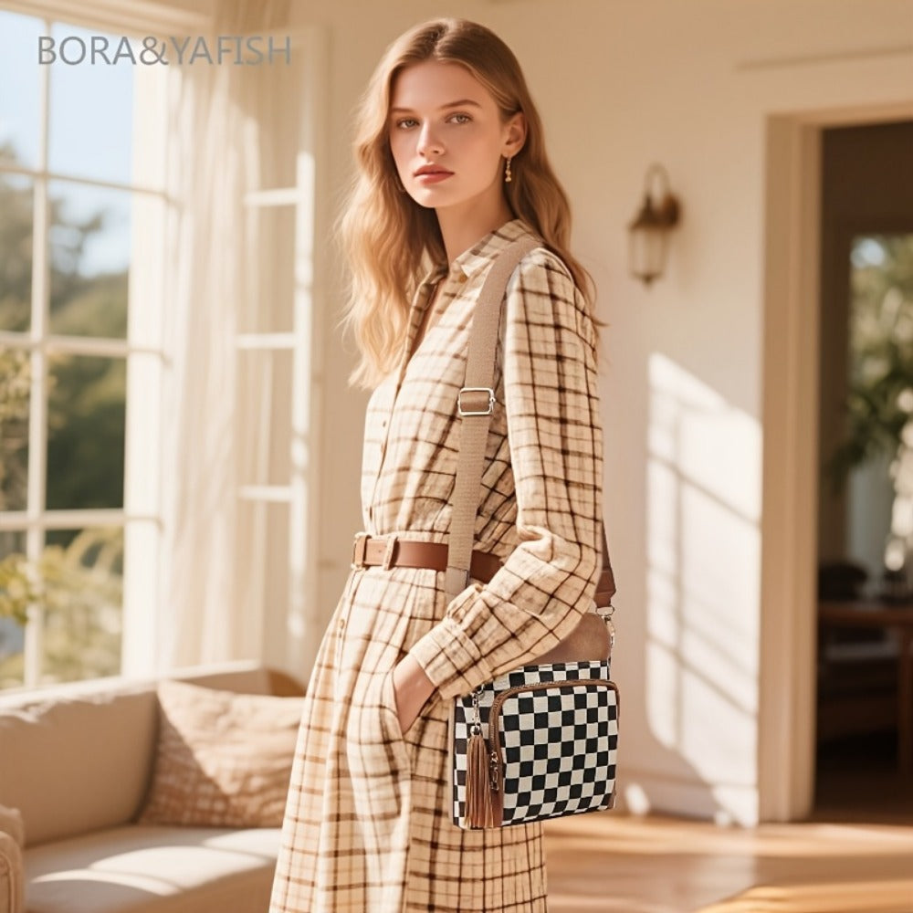 Laptop Bag – for Travel & Everyday Use, Checkerboard Zipper Messenger Color Block – detail view 10