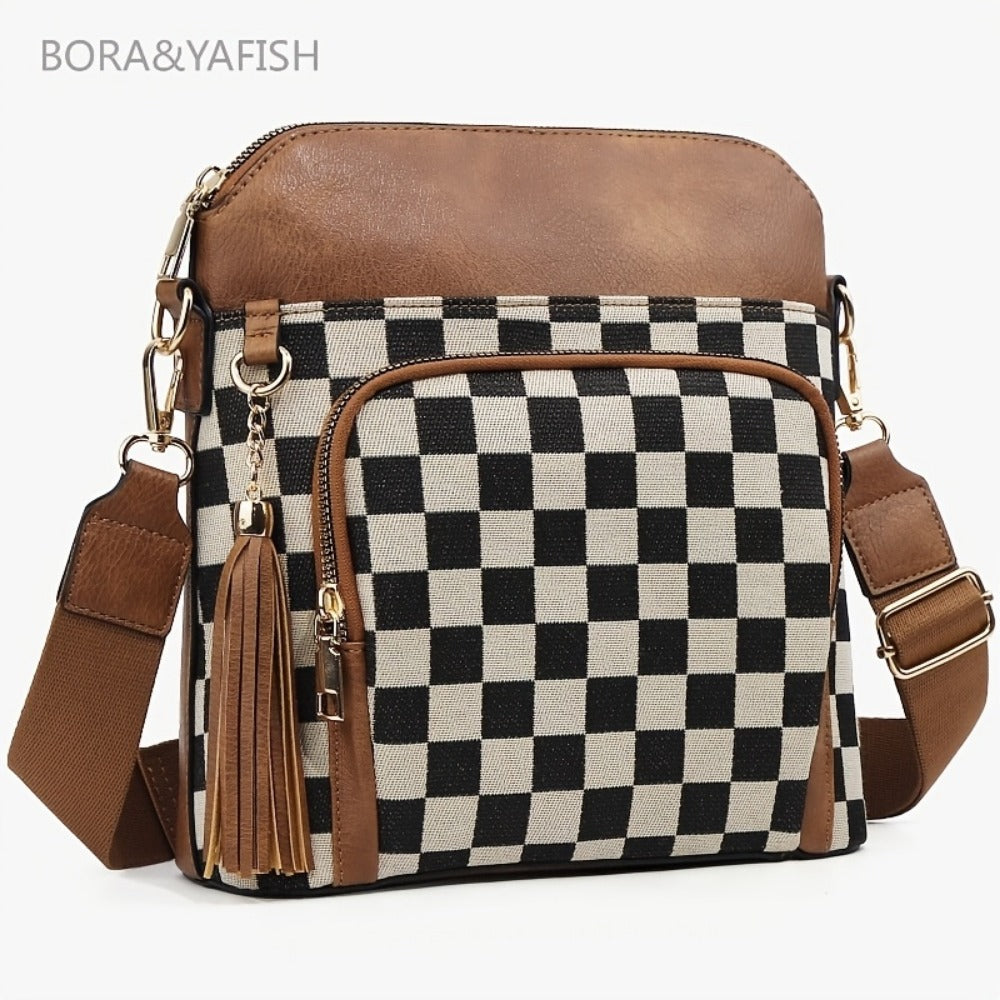 Laptop Bag – for Travel & Everyday Use, Checkerboard Zipper Messenger Color Block – detail view 8