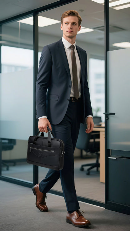 Laptop Bag – for Travel & Work, Genuine Cowhide Leather Executive Briefcase – detail view 18