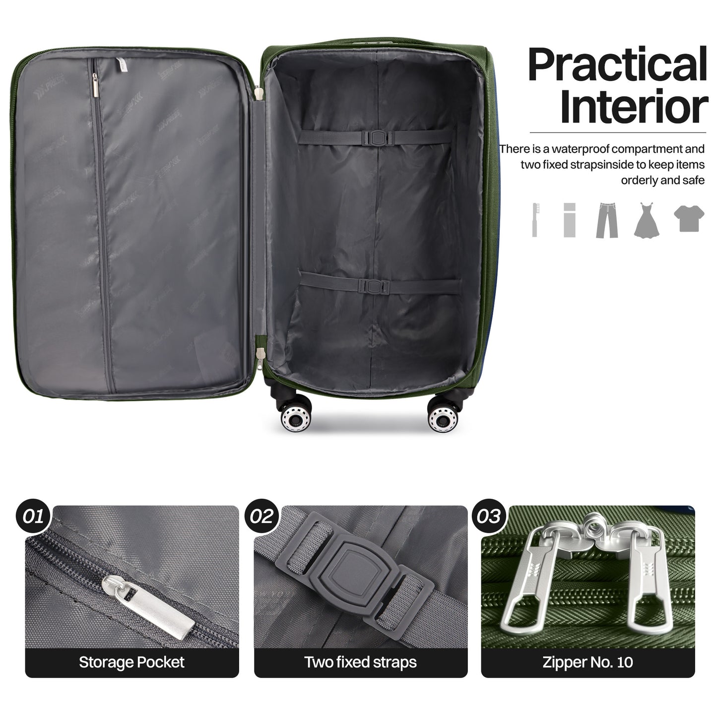 Luggage Set – 3 Piece, 34 Inch, Spinner Wheels, Combination Lock – detail view 26