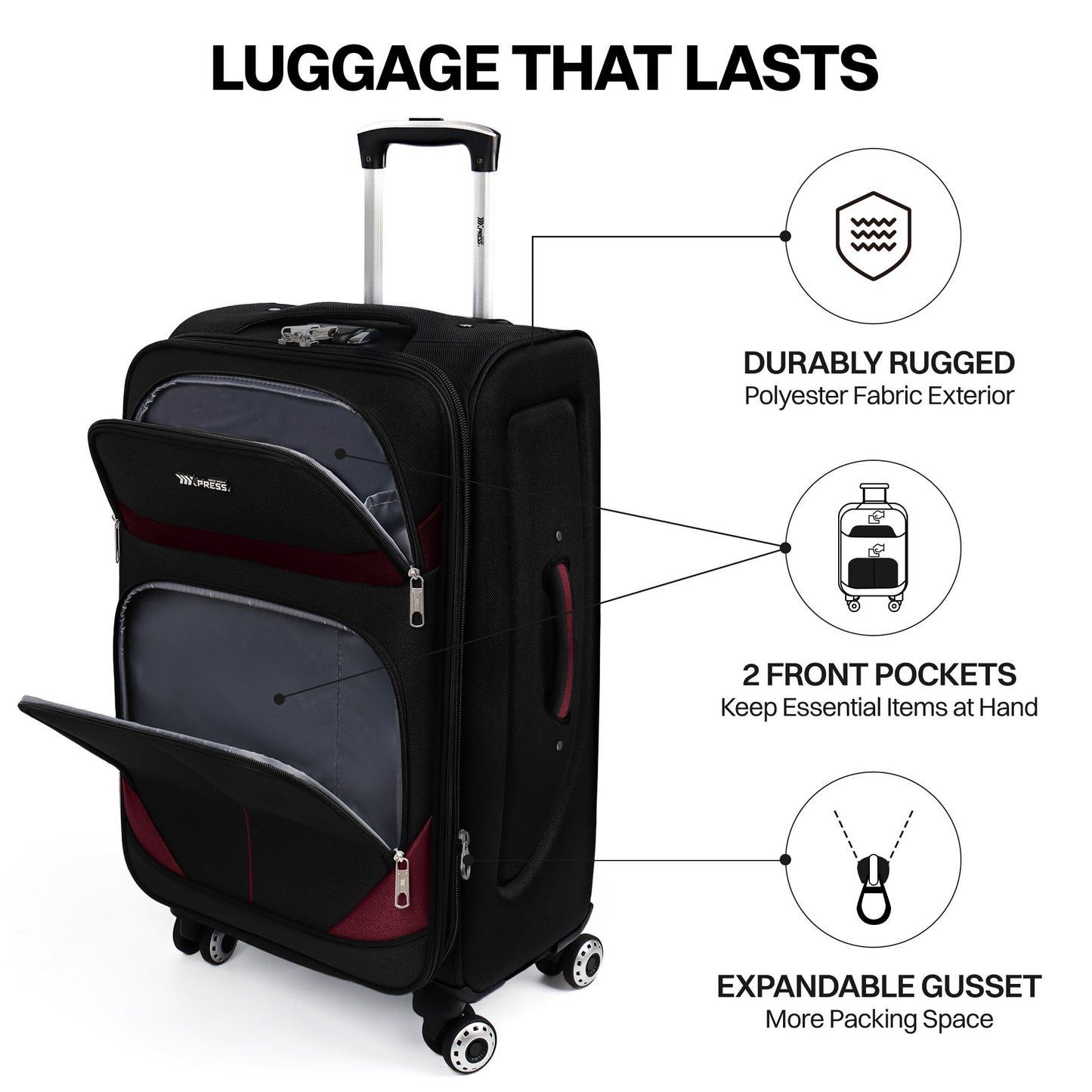 Luggage Set – 3 Piece, 34 Inch, Spinner Wheels, Combination Lock – detail view 34