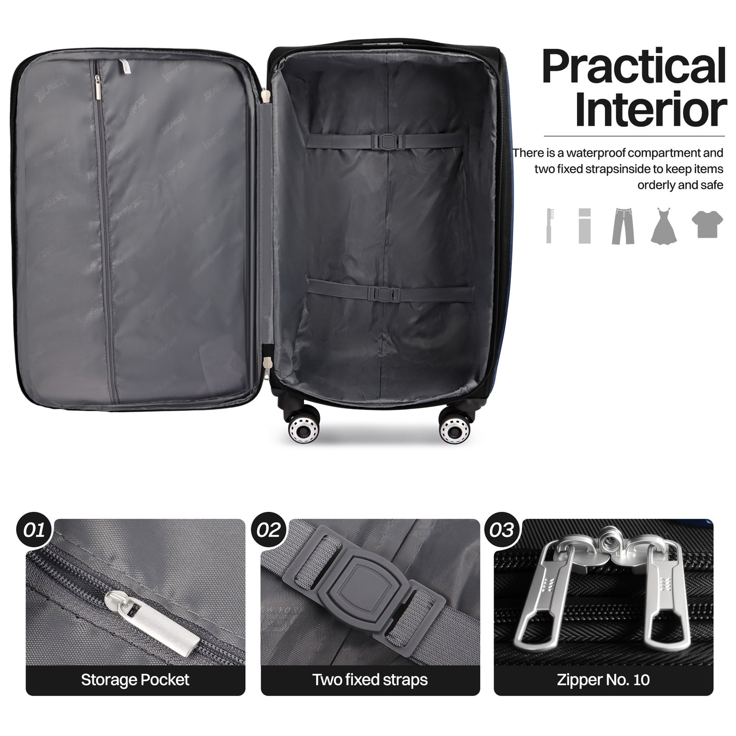 Luggage Set – 3 Piece, 34 Inch, Spinner Wheels, Combination Lock – detail view 35