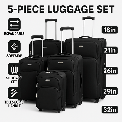 Luggage Set – 5 Piece, Expandable, Lightweight, for Travel – detail view 2