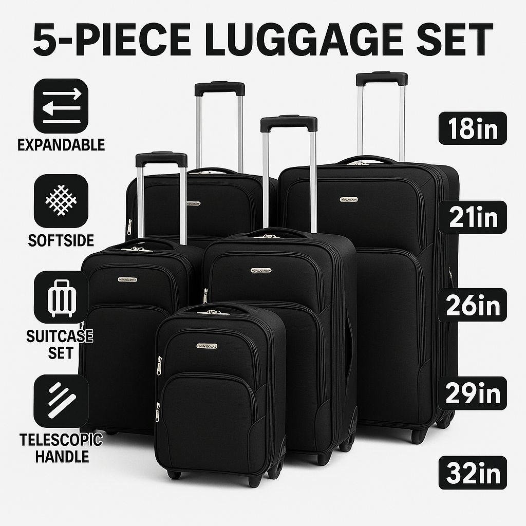 Luggage Set – 5 Piece, Expandable, Lightweight, for Travel – detail view 16