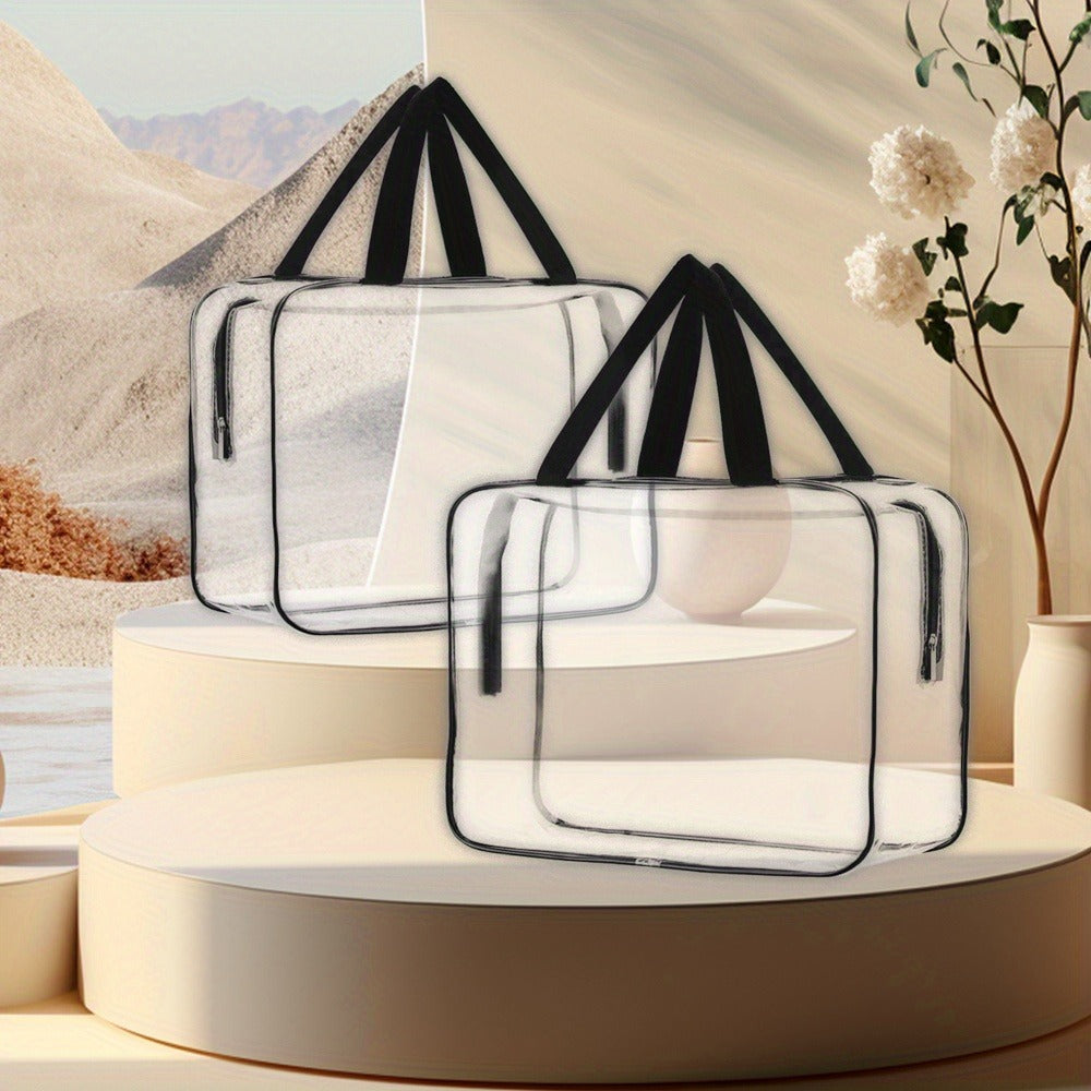 Travel Makeup Bag – 2 Pack, PVC, Clear, Transparent – front view