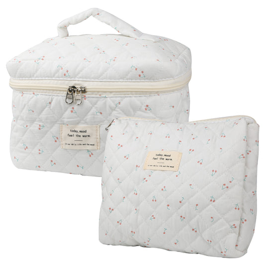 Travel Makeup Bag – 2-Piece, Quilted, Large Capacity, for Travel – front view