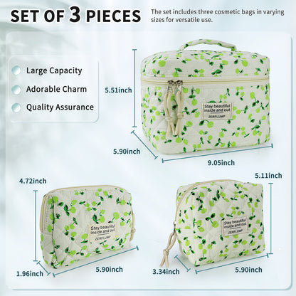 Travel Makeup Bag – 3 Piece, Quilted, for Travel – detail view 9