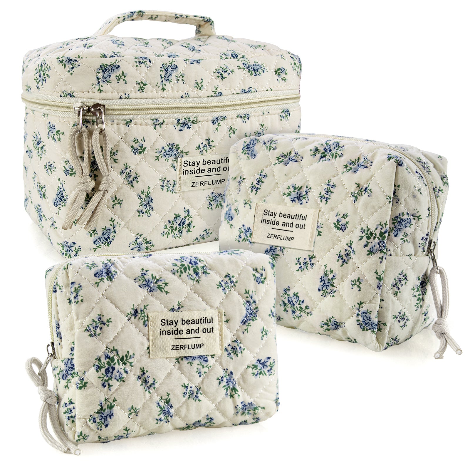 Travel Makeup Bag – 3 Piece, Quilted, for Travel – detail view 13