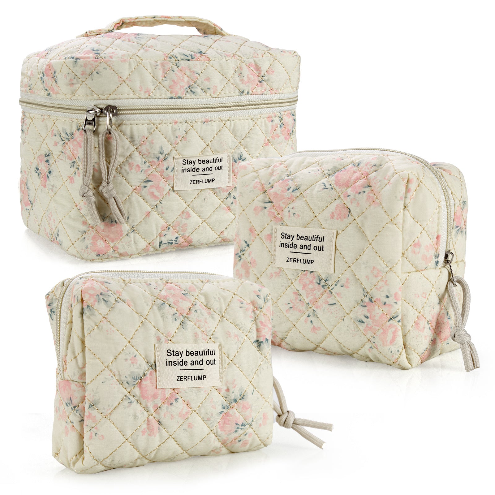 Travel Makeup Bag – 3 Piece, Quilted, for Travel – detail view 19