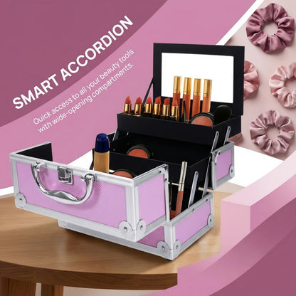 Travel Makeup Bag – Aluminum Makeup Train Case Mirror – detail view 9