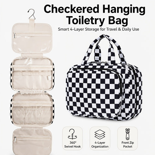 Travel Makeup Bag – for Travel, Hanging Toiletry Compartment Kit Cosmetic – front view