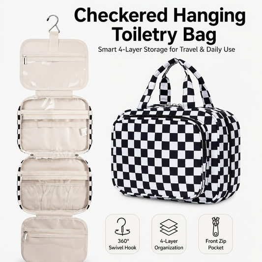 Travel Makeup Bag – for Travel, Hanging Toiletry Compartment Kit Cosmetic – front view