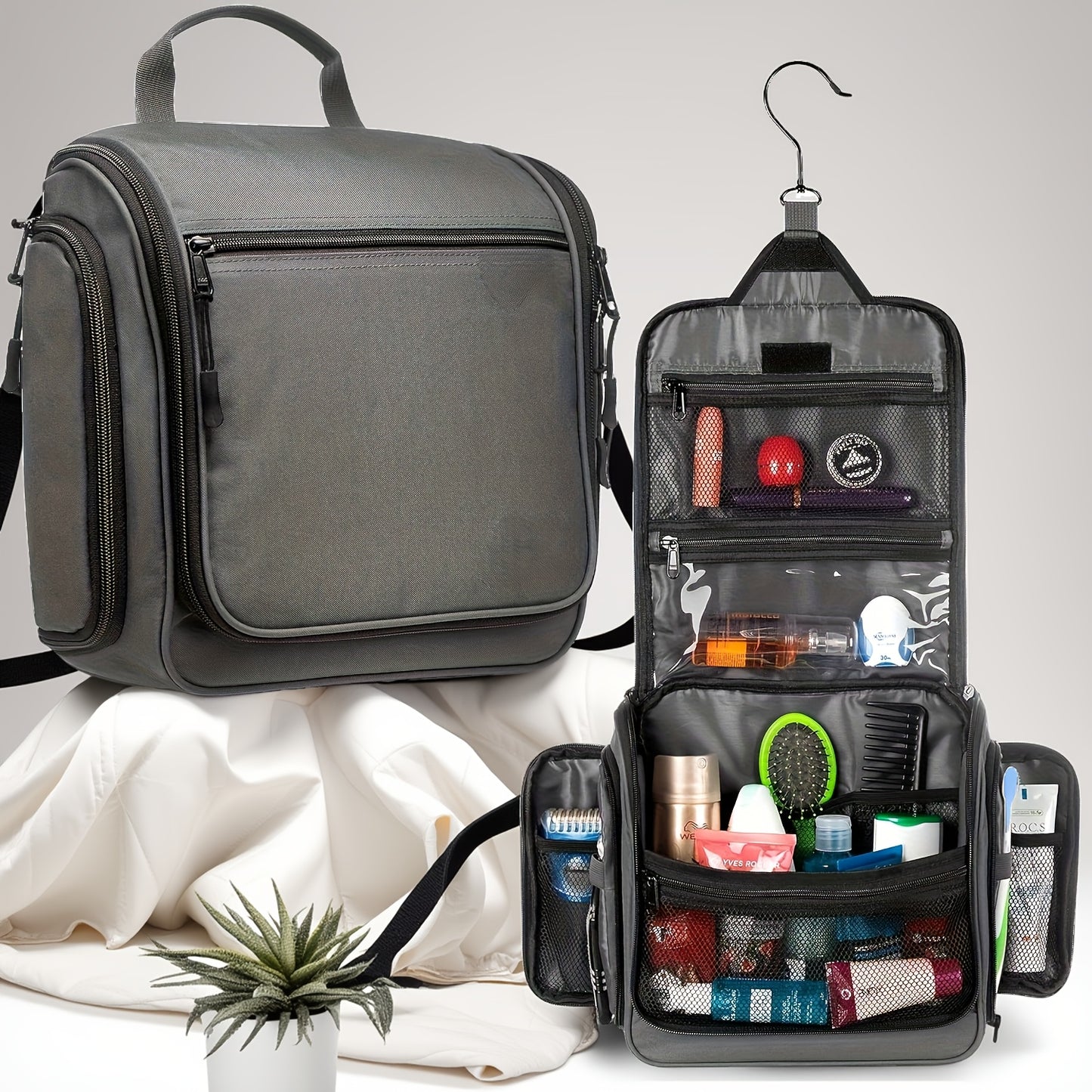 Travel Makeup Bag – for Travel, Hanging Toiletry Metal Rotating Hook – front view - product view 16