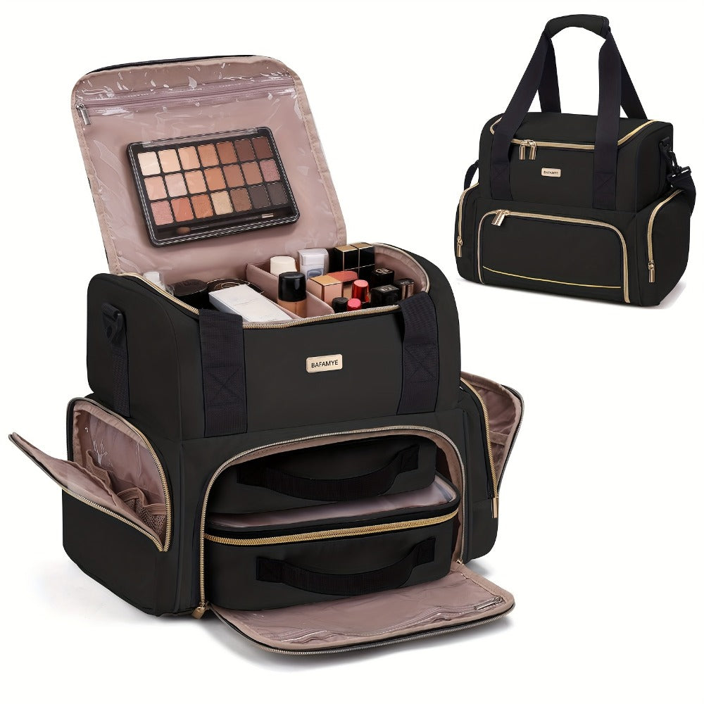 Travel Makeup Bag – for Travel, Large Double Layer Makeup Organizer – front view