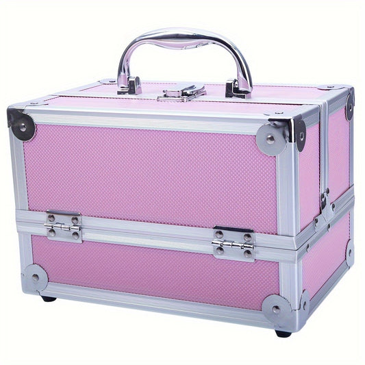 Travel Makeup Bag – Foldable, Aluminum Makeup Train Case Mirror – front view