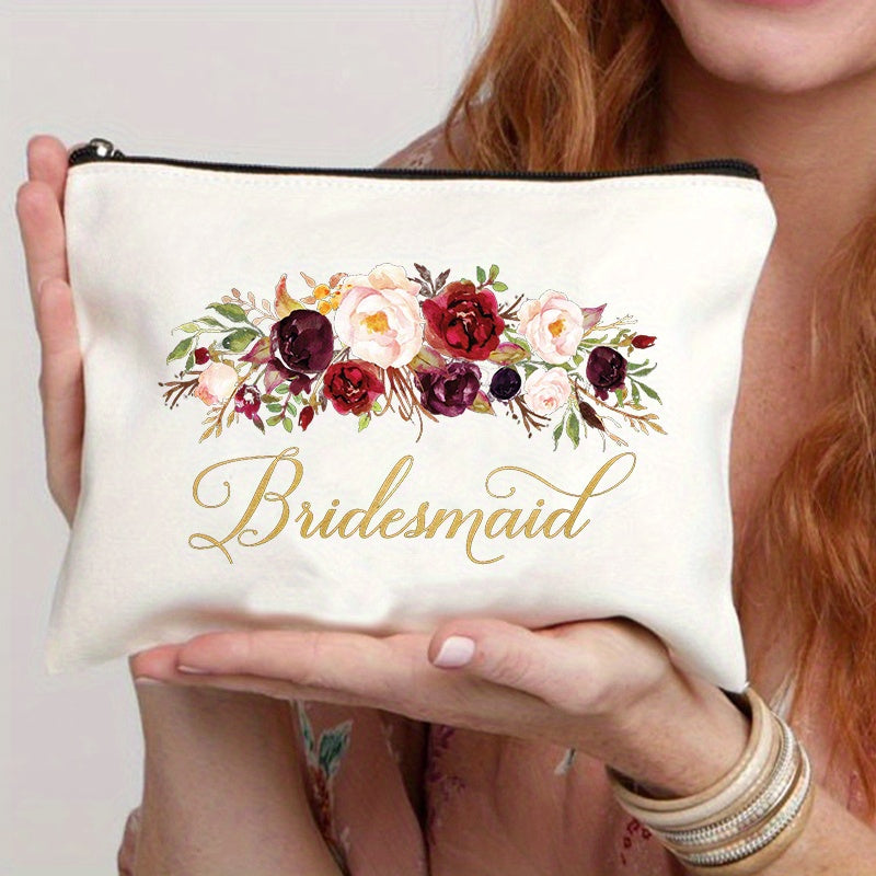Travel Makeup Bag – Lightweight, Floral Bridesmaid Makeup Zipper Machine – front view - product view 14