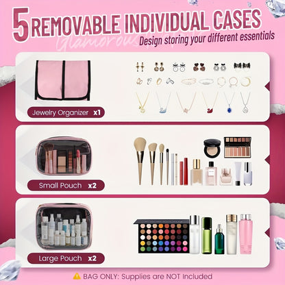 Travel Makeup Bag – for Travel, Multifunctional Makeup Case Removable Inner – detail view 6