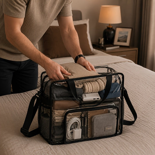 Men's Crossbody Bag – PVC, Clear, Transparent, for Travel & Work – front view