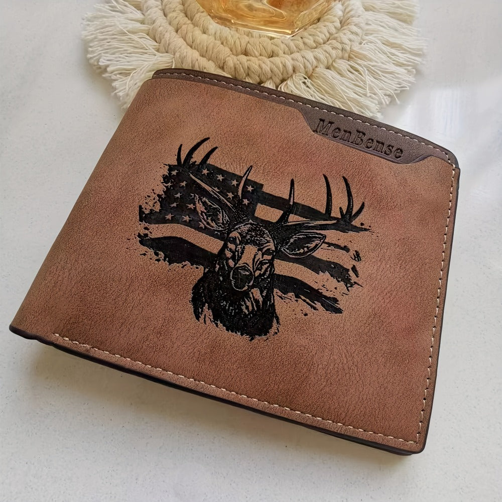 Men's Wallet – for Everyday Use, Deer Pattern Laser Engraved Slim – detail view 7