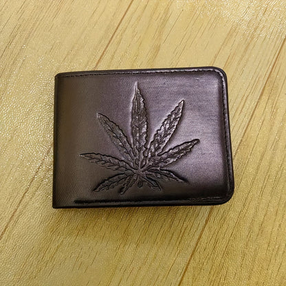 Men's Wallet – for Everyday Use, Leaf Design Bifold Faux Leather – front view - product view 10