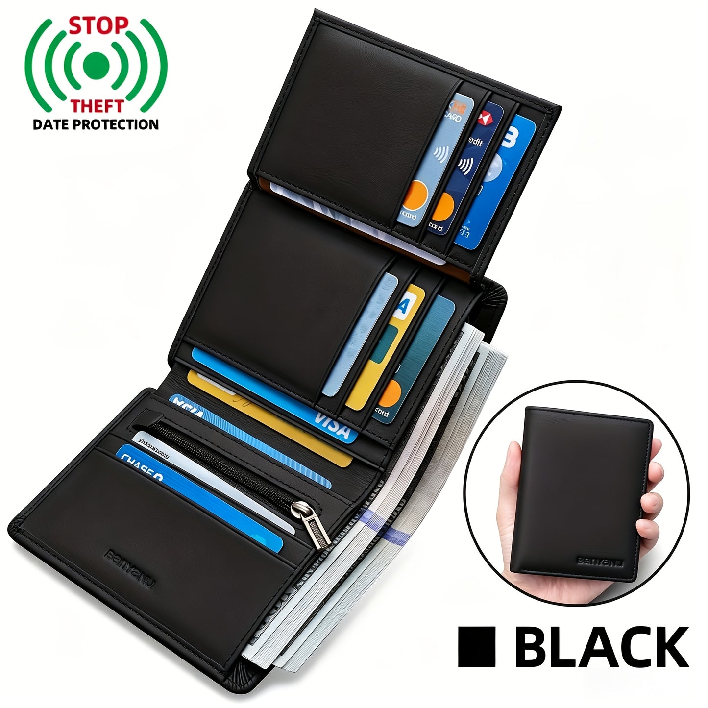 Men's Wallet – Genuine Leather, RFID Blocking, Anti-Theft, Compact – front view - product view 19