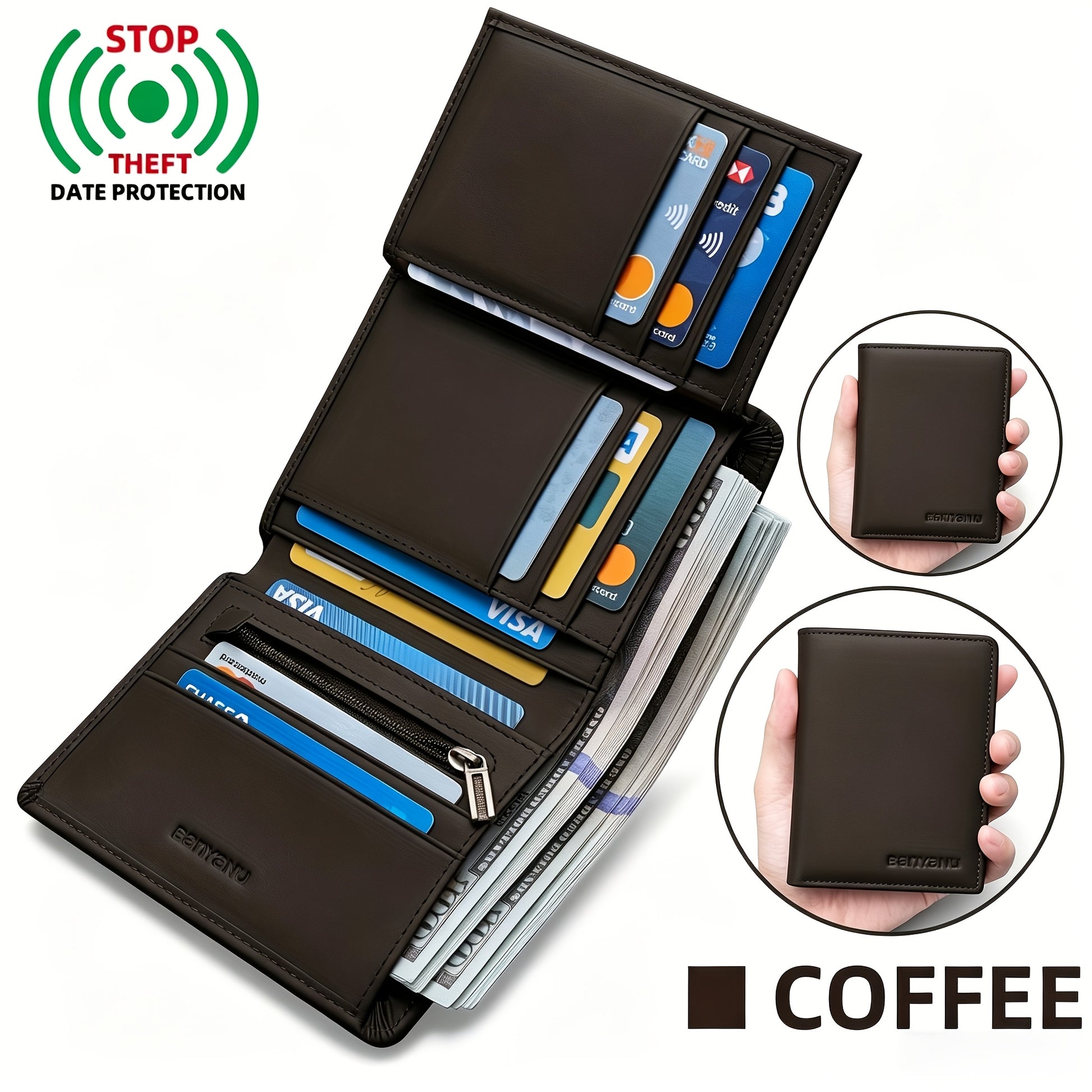 Men's Wallet – Genuine Leather, RFID Blocking, Anti-Theft, Compact – alternate view