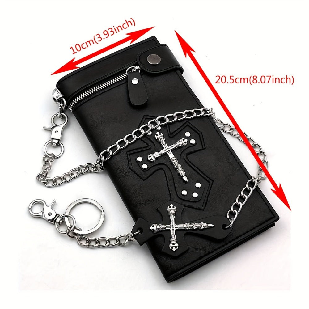 Men's Wallet – Gothic Skull Cross Embossed Leather – detail view 2