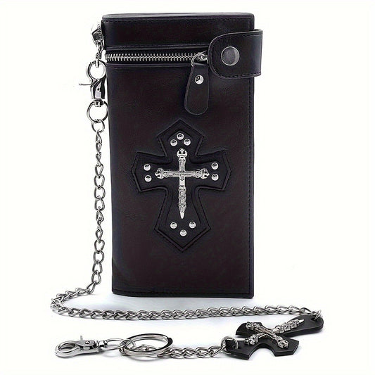 Men's Wallet – Gothic Skull Cross Embossed Leather – front view