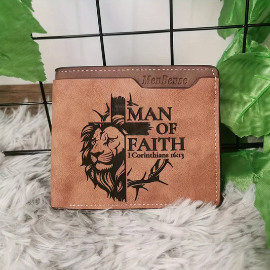 Men's Wallet – PU Leather, Lion Pattern Slim Bifold Pu – front view