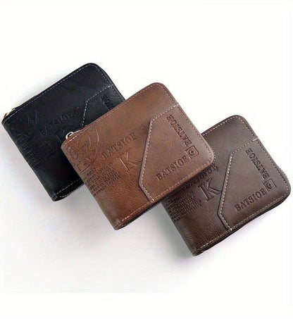 Men's Wallet – 3 Colors, Retro Embossed Zipper Faux Leather – detail view 19