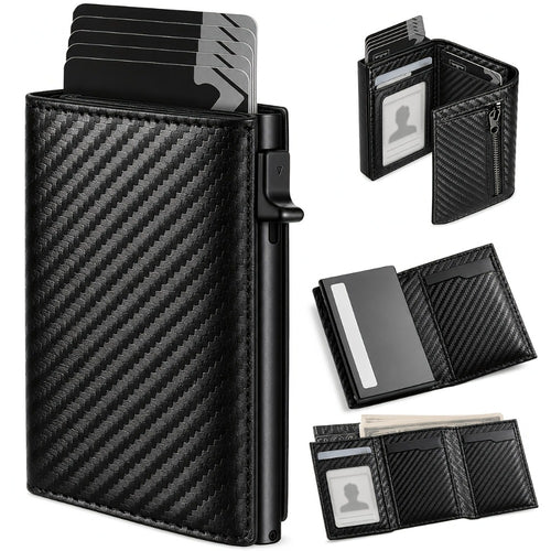 Men's Wallet – RFID Blocking, Airtag Compatible Carbon Fiber Pop – front view
