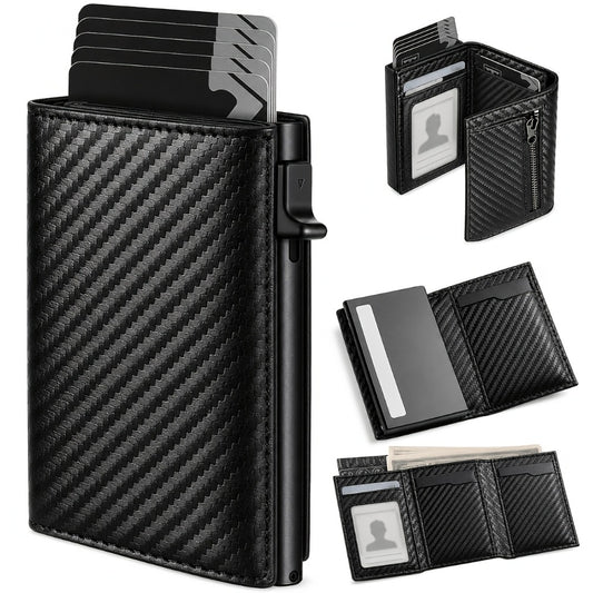 Men's Wallet – RFID Blocking, Airtag Compatible Carbon Fiber Pop – front view