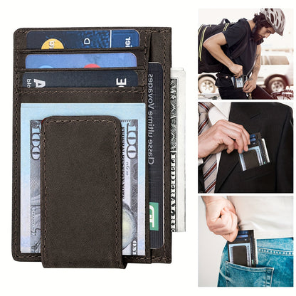 Men's Wallet – RFID Blocking, Crazy Horse Leather Magnetic Money – front view - product view 7