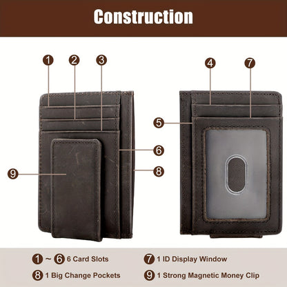 Men's Wallet – RFID Blocking, Crazy Horse Leather Magnetic Money – detail view 3