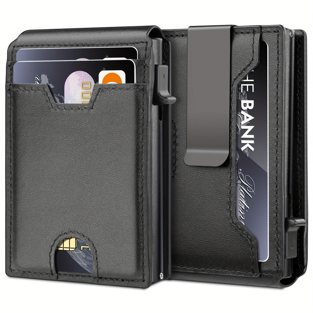 Men's Wallet – RFID Blocking, Metal Aluminum Pop Up Rfid – front view